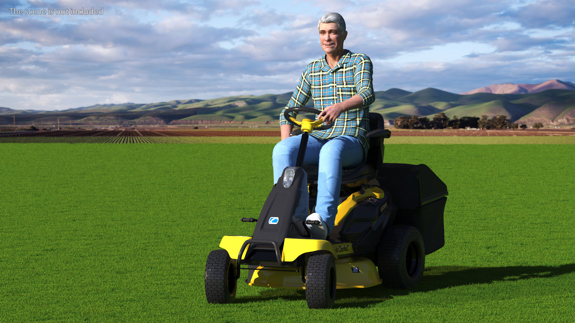 Man with Riding Lawn Mower Cub Cadet CC30E 3D
