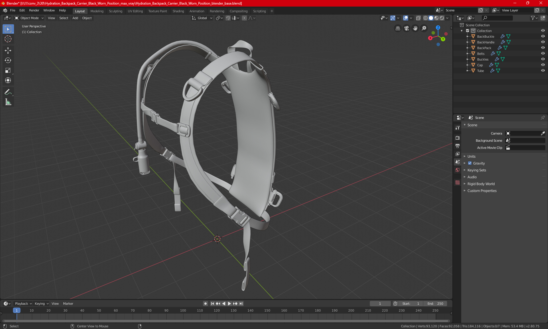 Military Hydration Backpack Carrier Worn Position 3D model