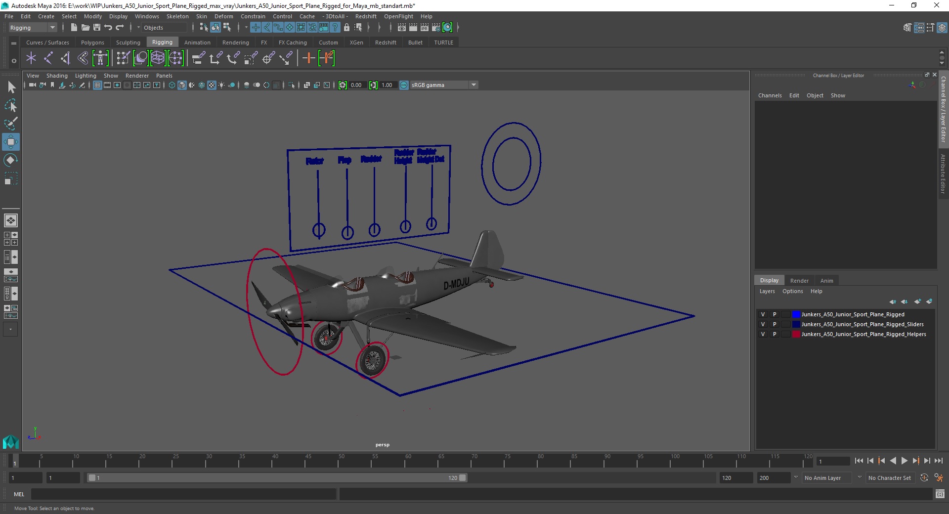 3D Junkers A50 Junior Sport Plane Rigged for Maya