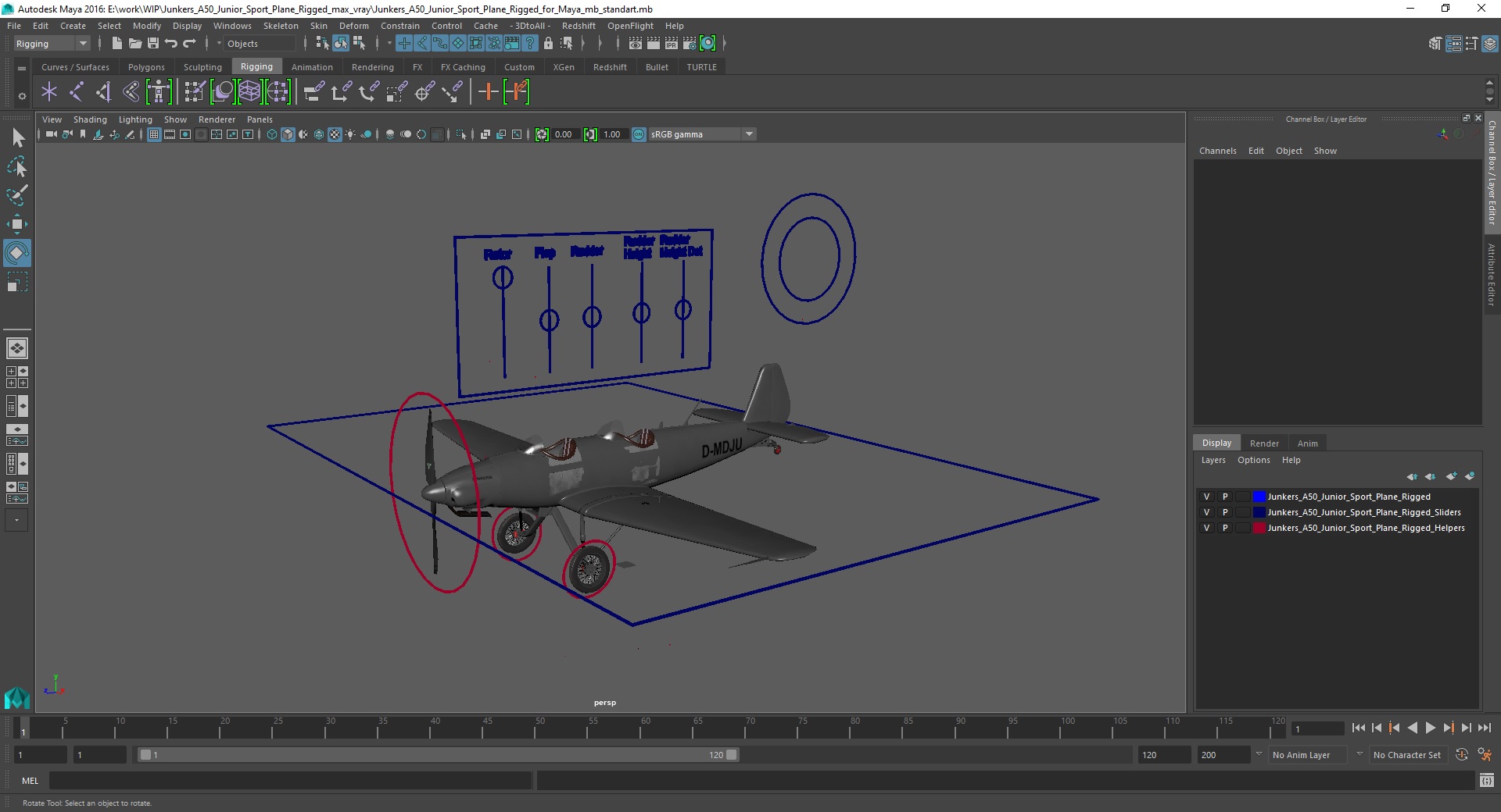 3D Junkers A50 Junior Sport Plane Rigged for Maya