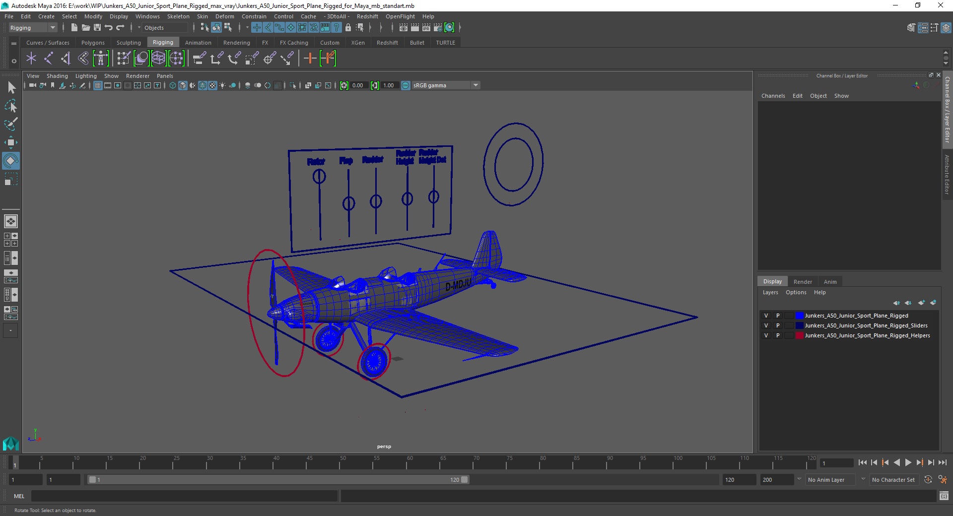 3D Junkers A50 Junior Sport Plane Rigged for Maya