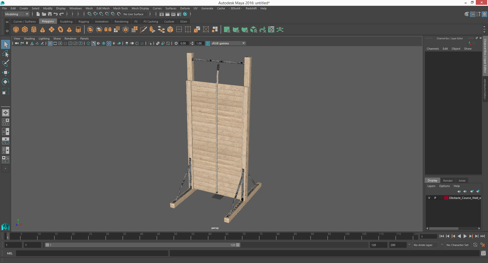Obstacle Course Wall with Rope Old 3D model