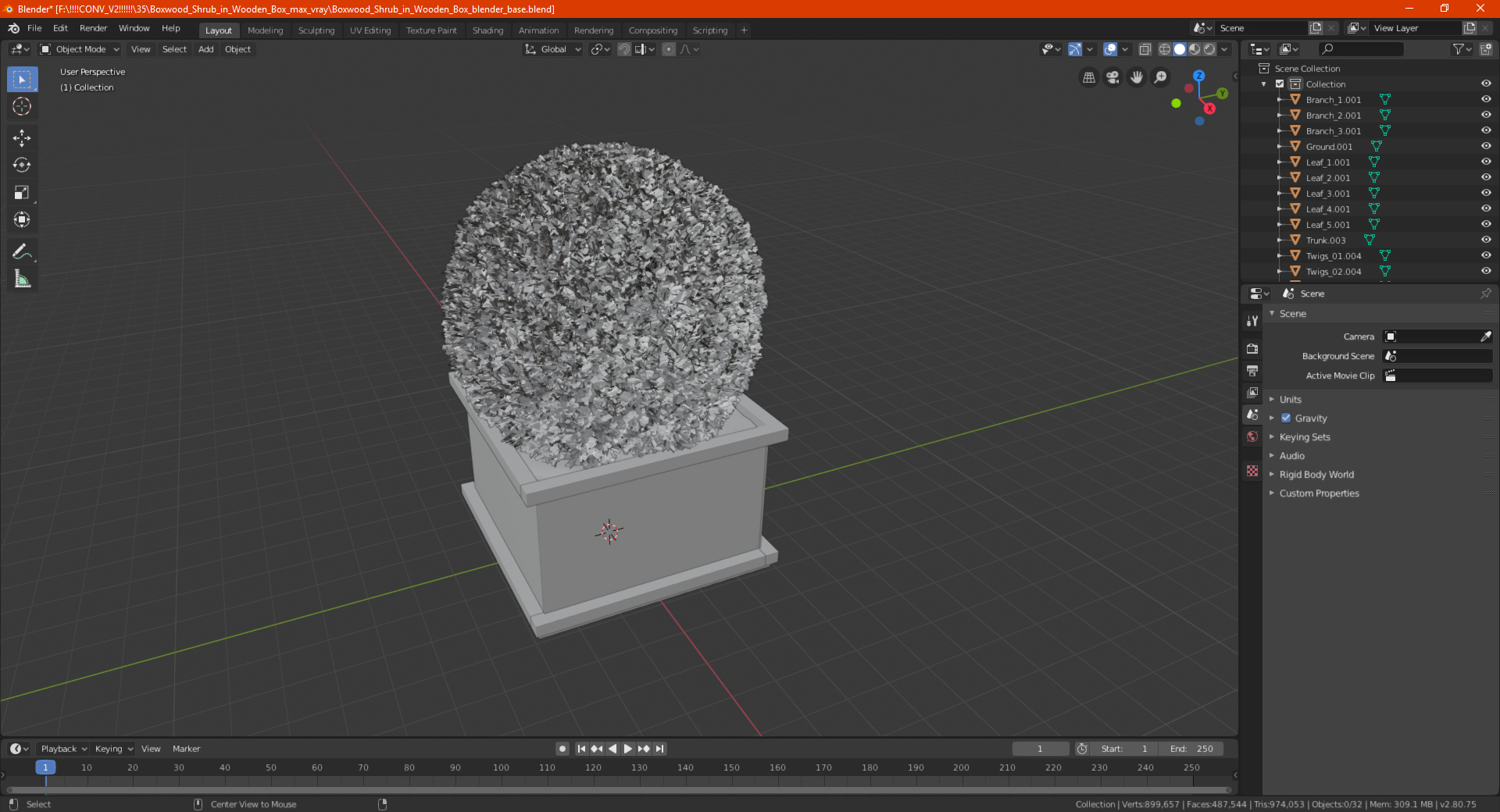 Boxwood Shrub in Wooden Box 3D