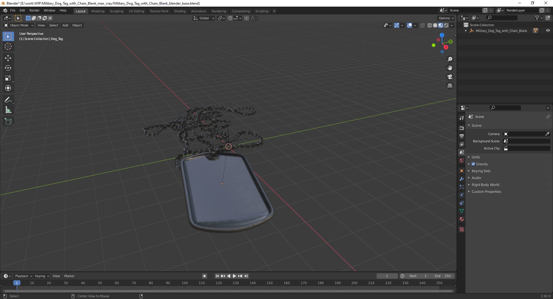 3D Military Dog Tag with Chain Blank model