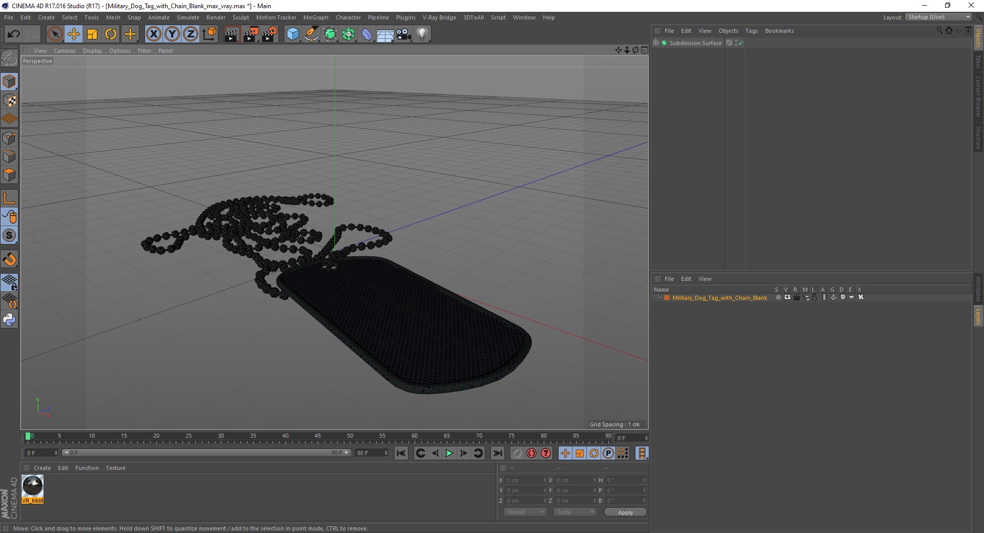3D Military Dog Tag with Chain Blank model