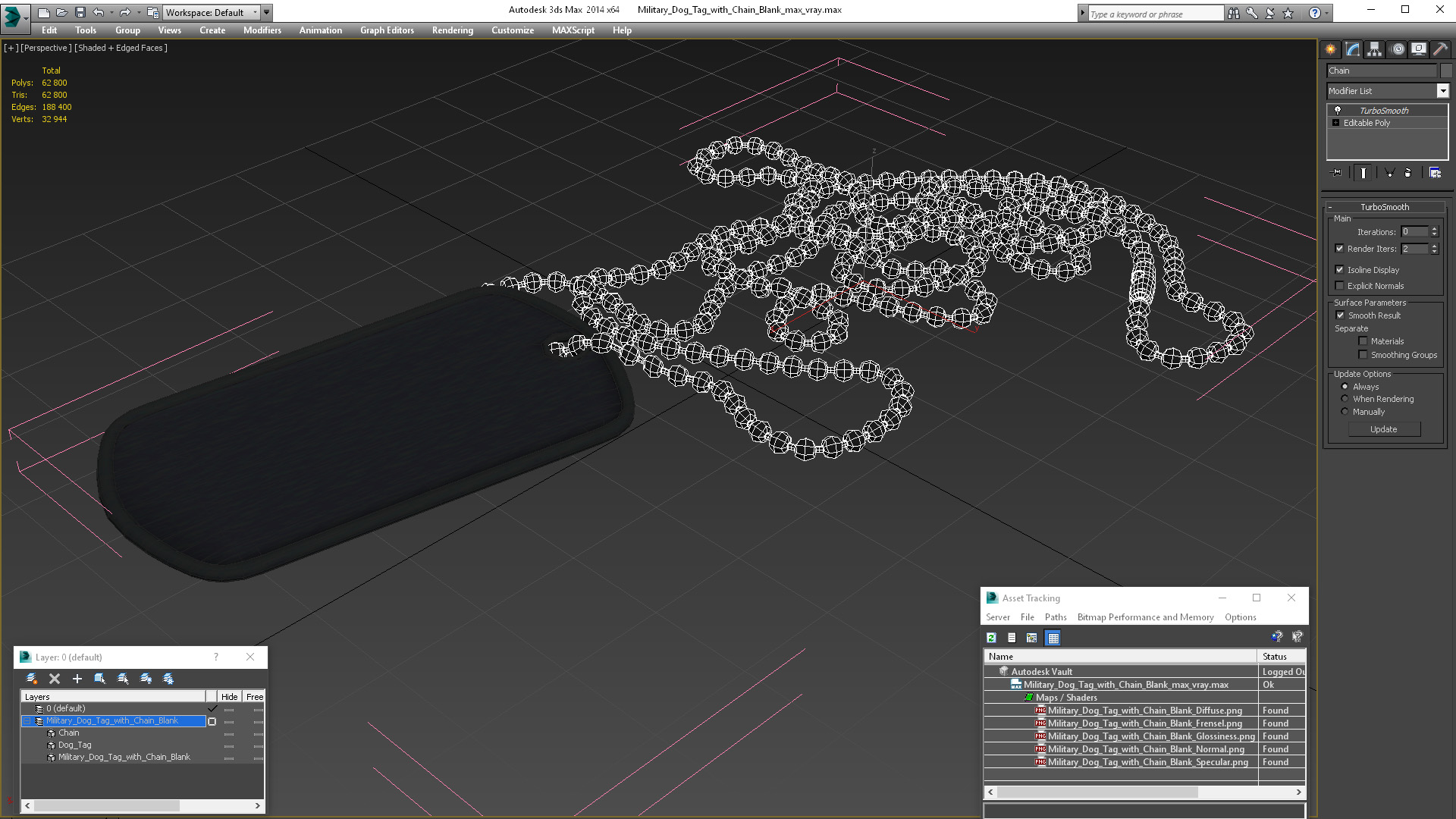3D Military Dog Tag with Chain Blank model