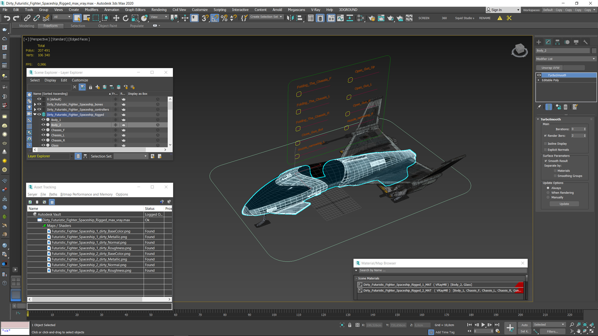 3D Dirty Futuristic Fighter Spaceship Rigged
