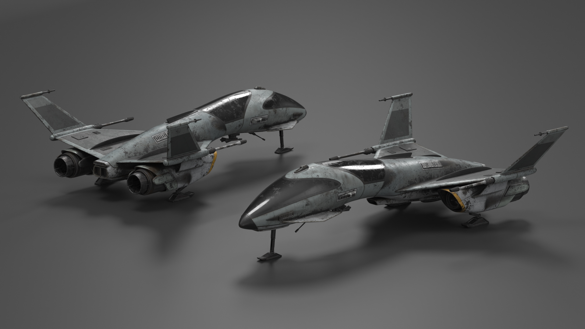 3D Dirty Futuristic Fighter Spaceship Rigged