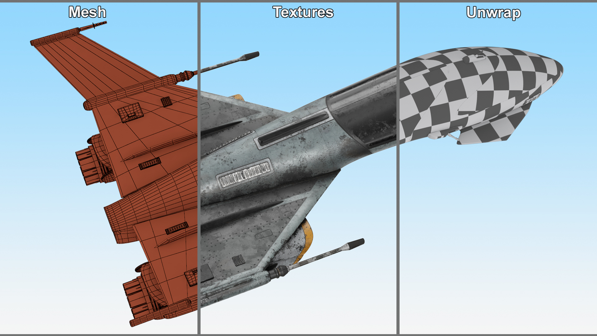 3D Dirty Futuristic Fighter Spaceship Rigged