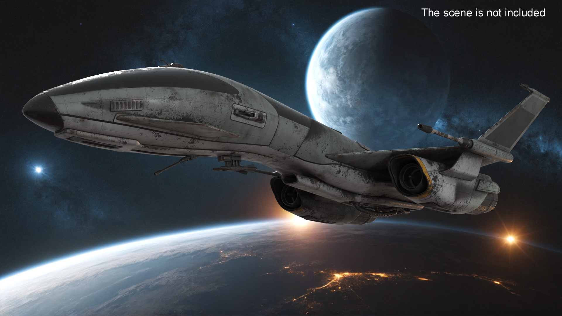 3D Dirty Futuristic Fighter Spaceship Rigged