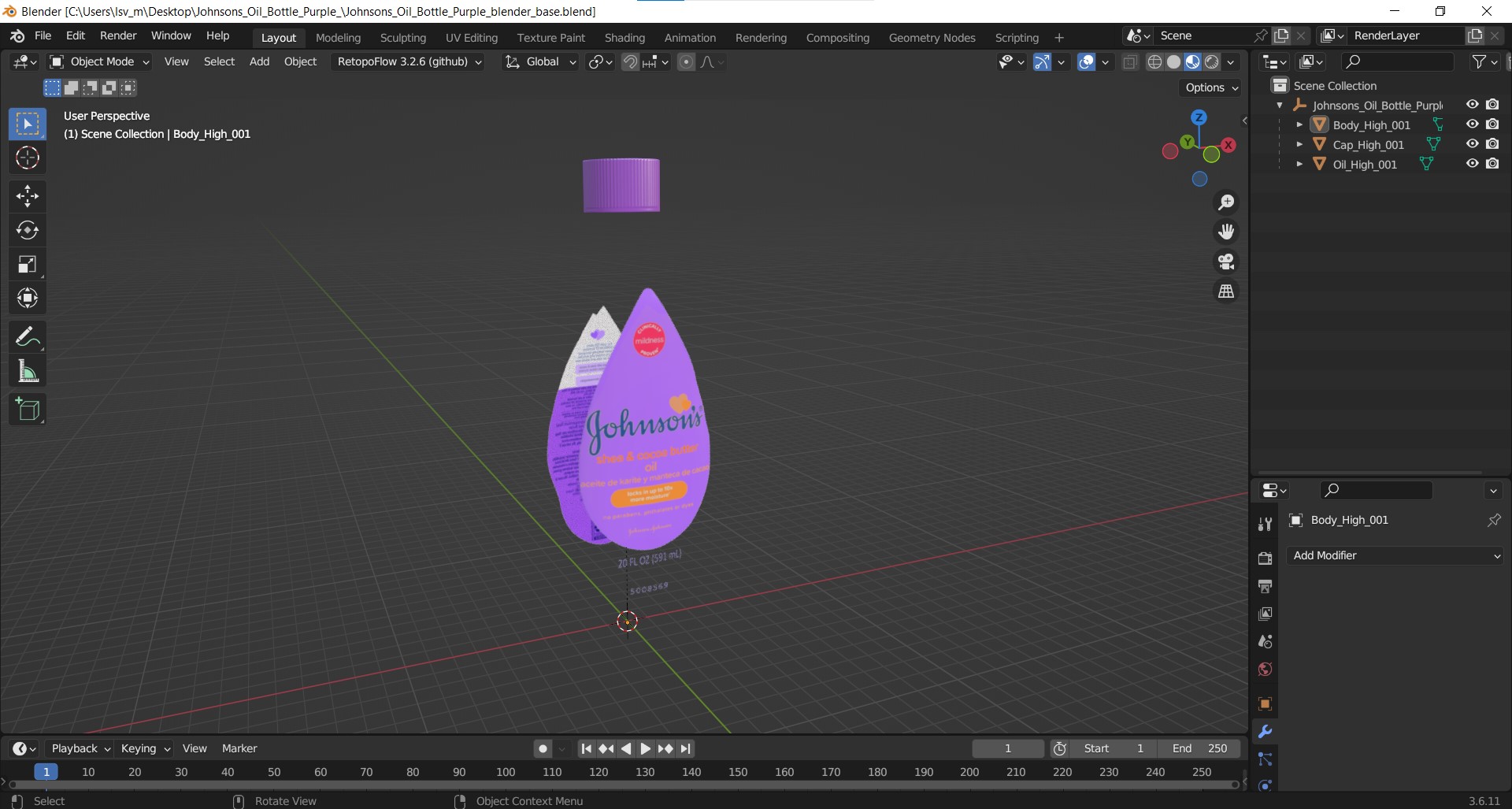 3D Johnsons Oil Bottle Purple