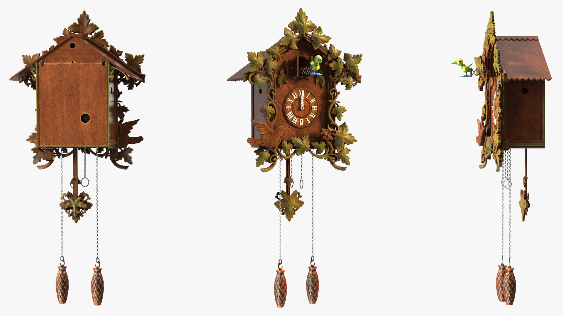 Colored Wooden Cuckoo Clock Rigged 3D model