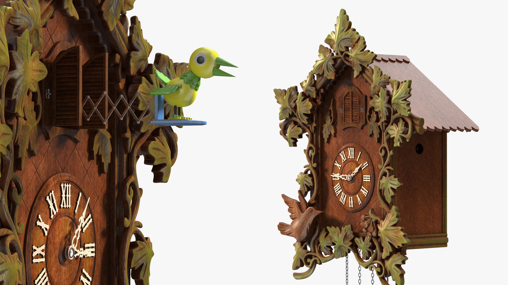 Colored Wooden Cuckoo Clock Rigged 3D model