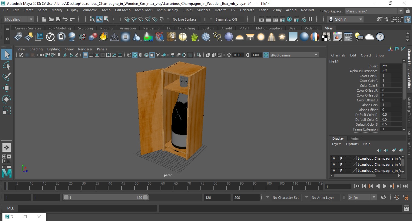 3D Luxurious Champagne in Wooden Box model