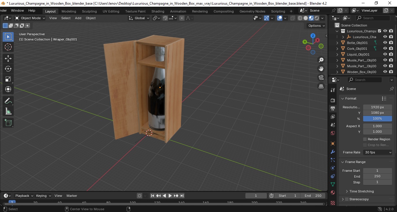 3D Luxurious Champagne in Wooden Box model