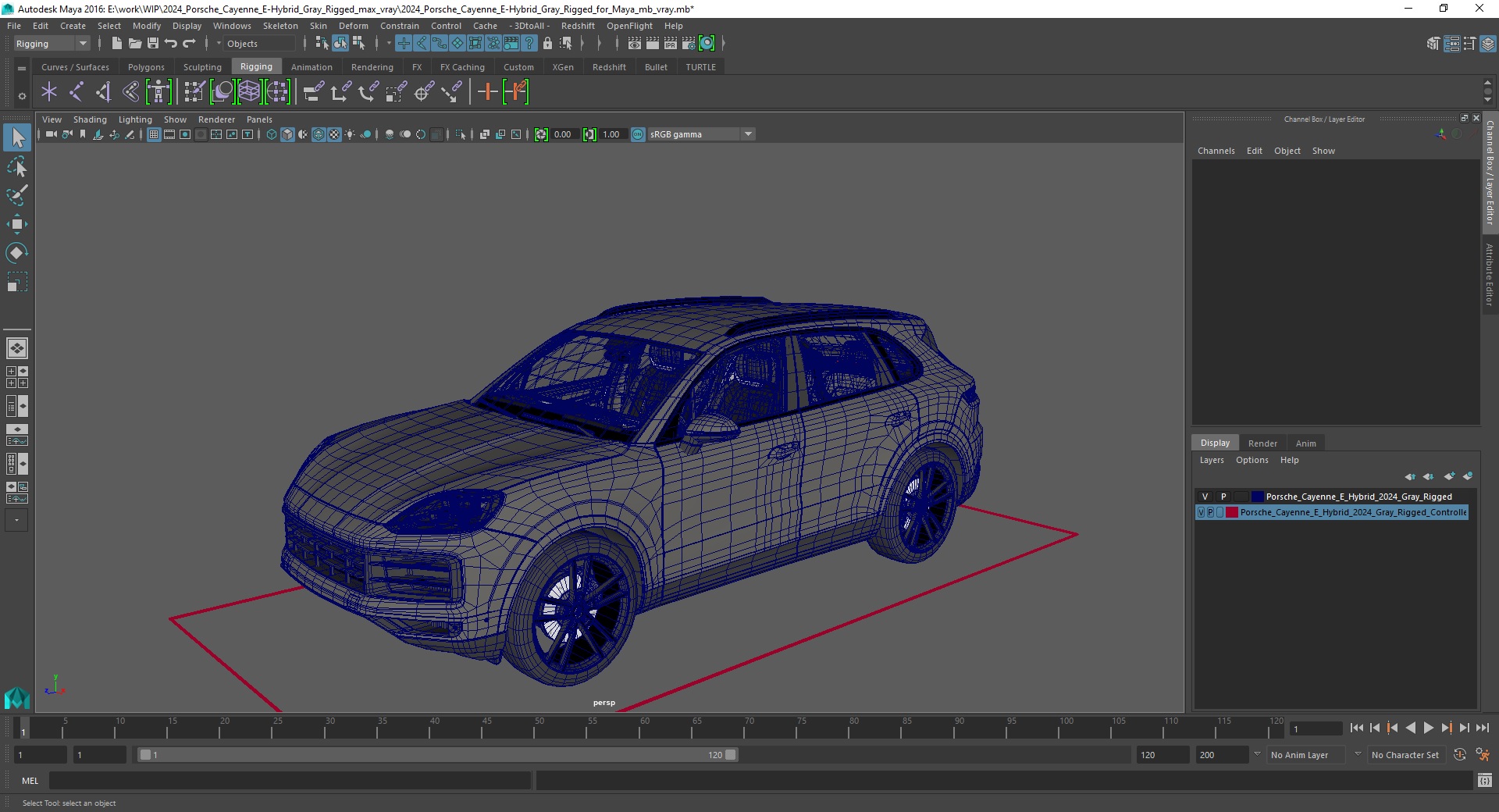 3D model 2024 Porsche Cayenne E-Hybrid Gray Rigged for Maya