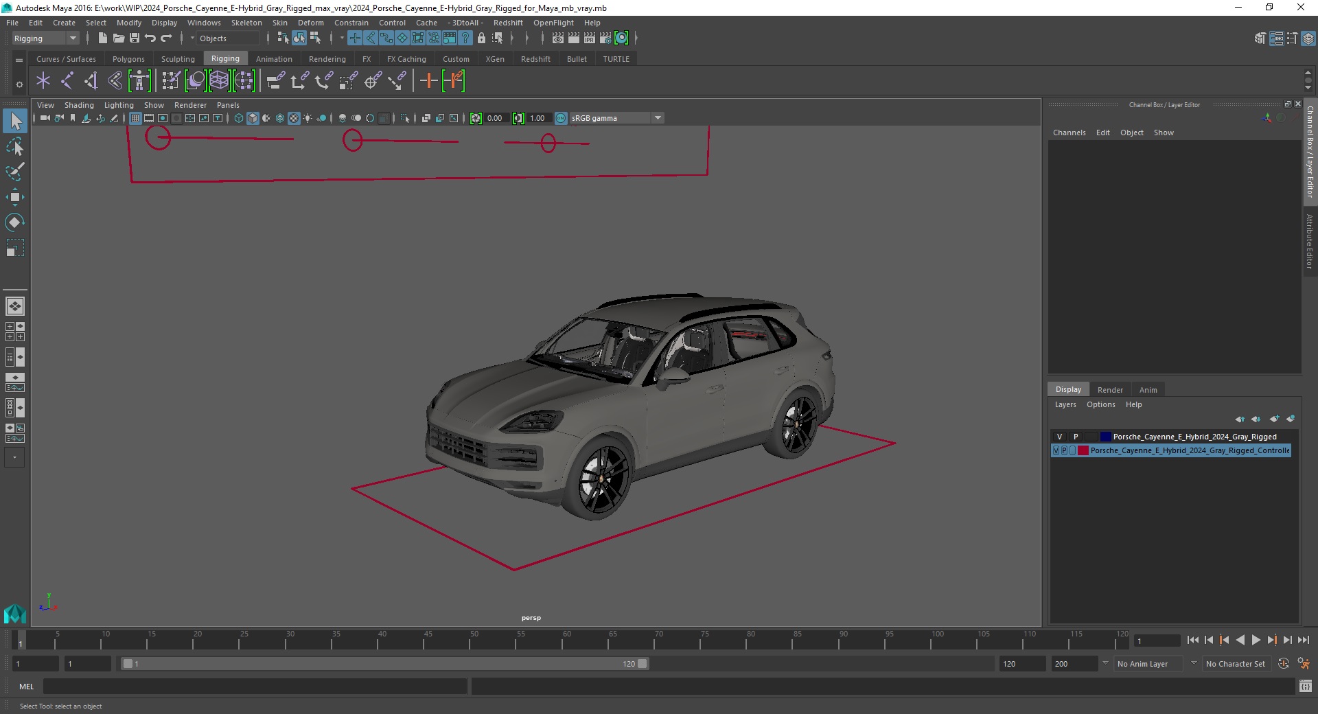 3D model 2024 Porsche Cayenne E-Hybrid Gray Rigged for Maya
