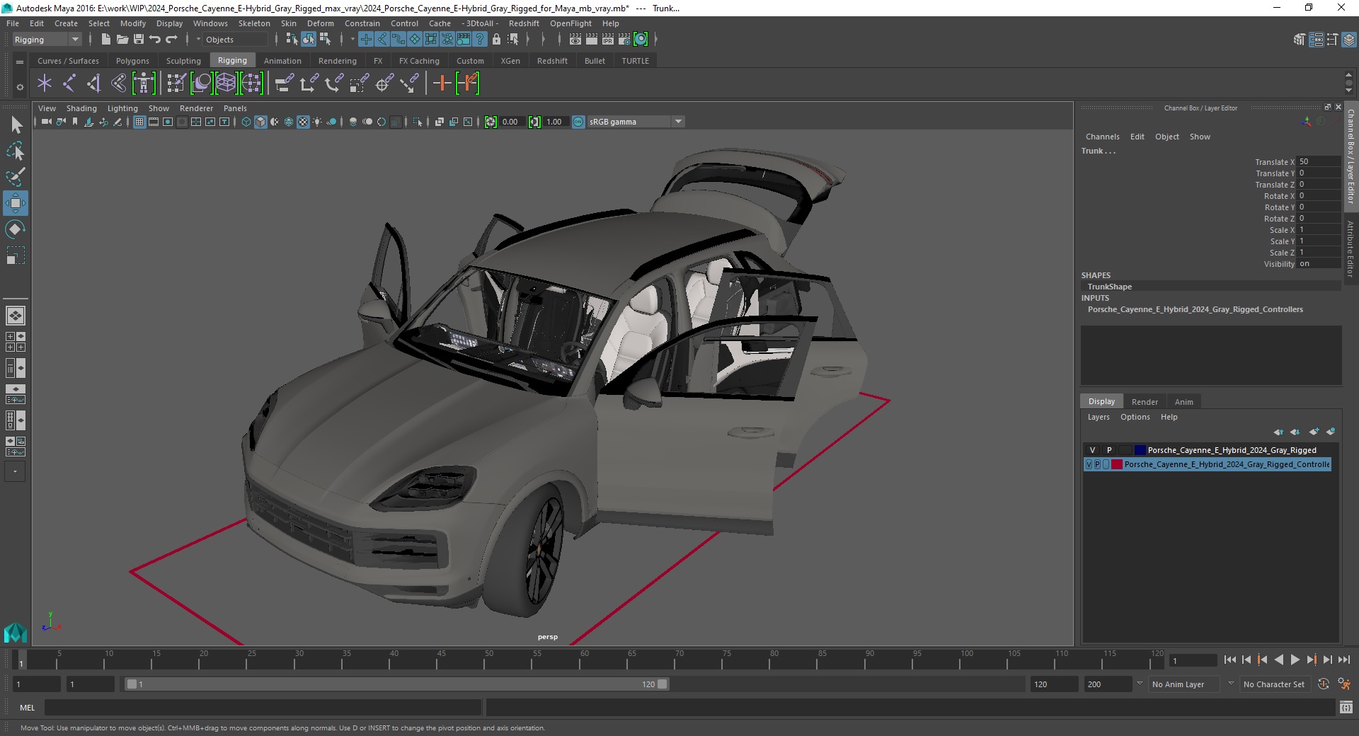 3D model 2024 Porsche Cayenne E-Hybrid Gray Rigged for Maya