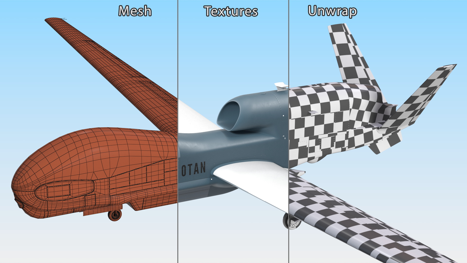 RQ-4D Phoenix Global Hawk Drone Rigged for Cinema 4D 3D