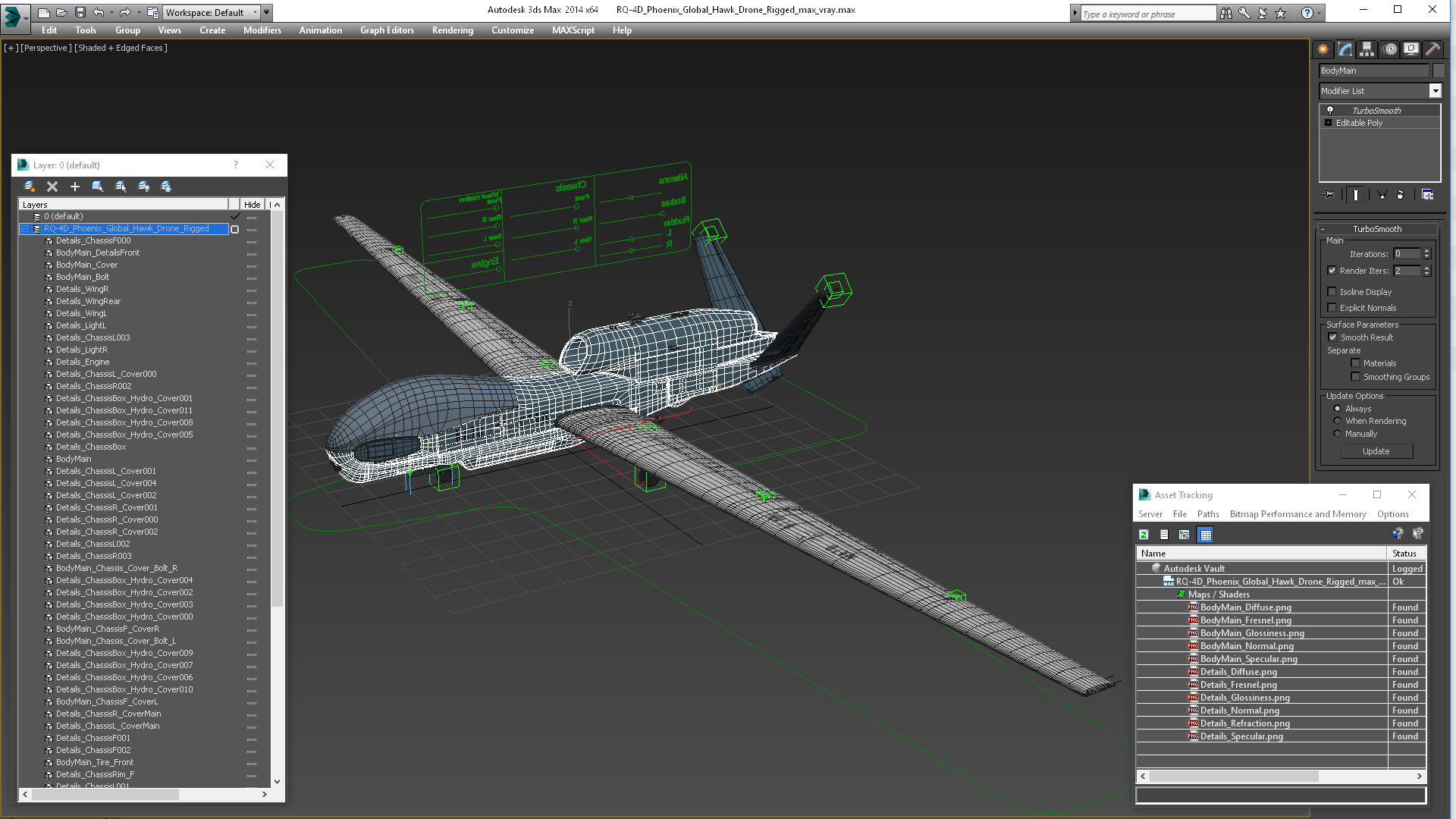 RQ-4D Phoenix Global Hawk Drone Rigged for Cinema 4D 3D
