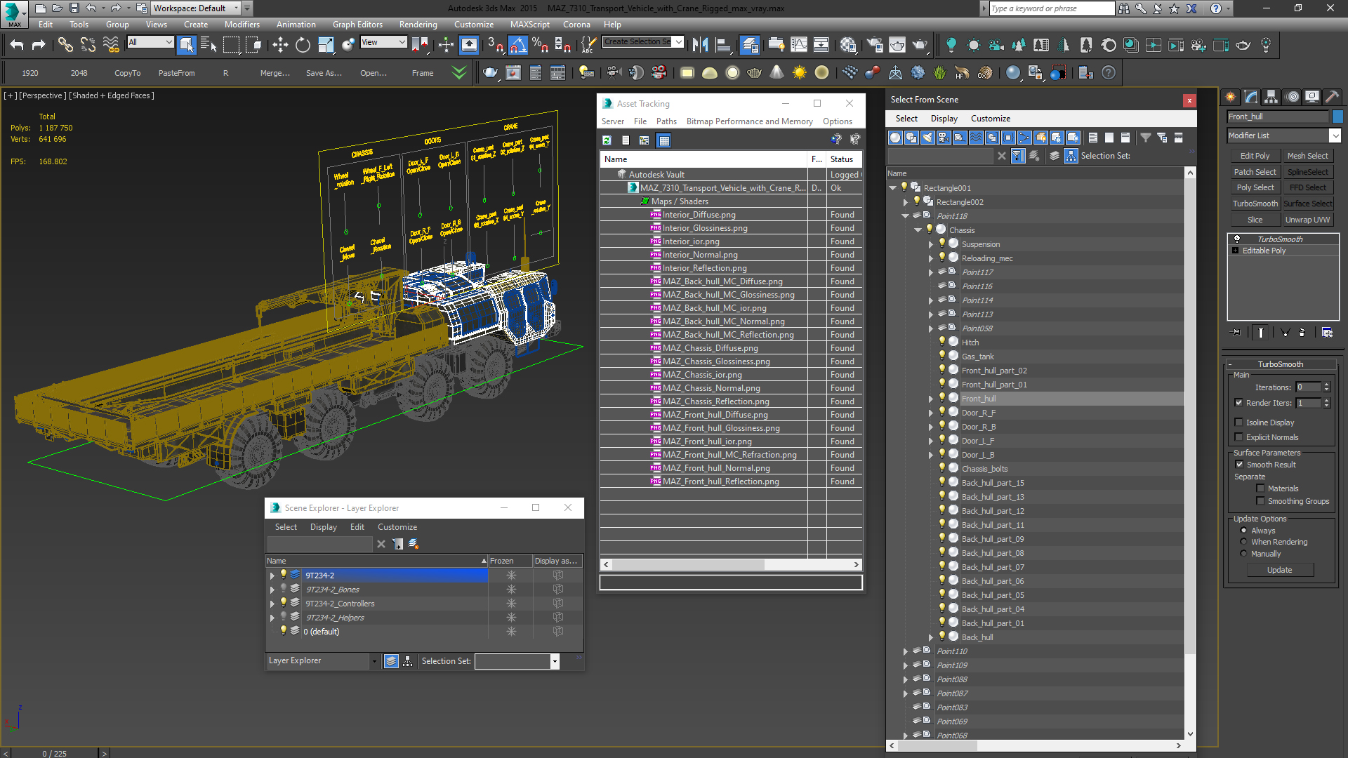 MAZ 7310 Transport Vehicle with Crane Rigged 3D model