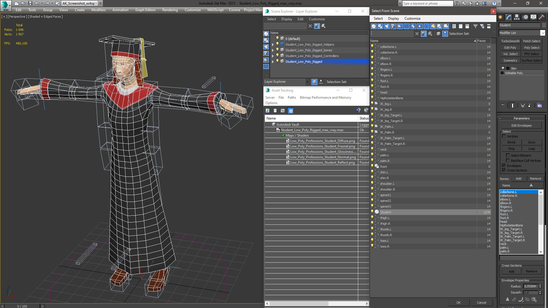 Student Low Poly Rigged for Maya 3D