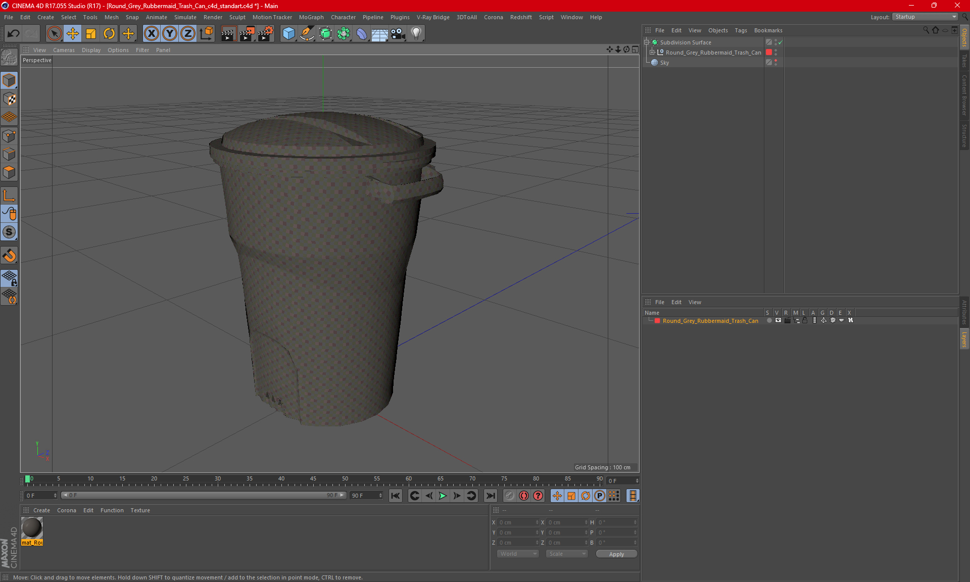 3D Round Grey Rubbermaid Trash Can