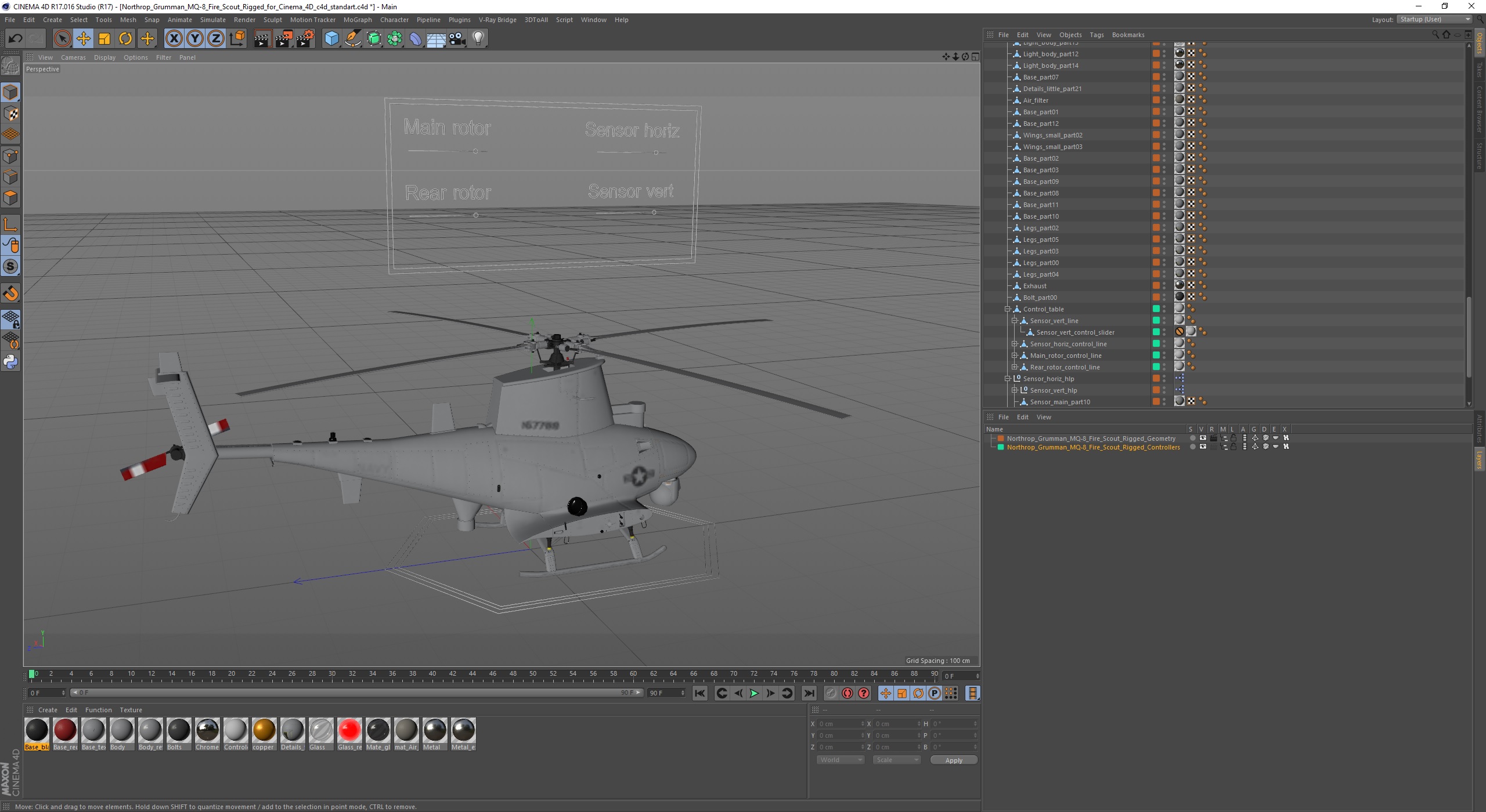 3D Northrop Grumman MQ-8 Fire Scout Rigged for Cinema 4D model