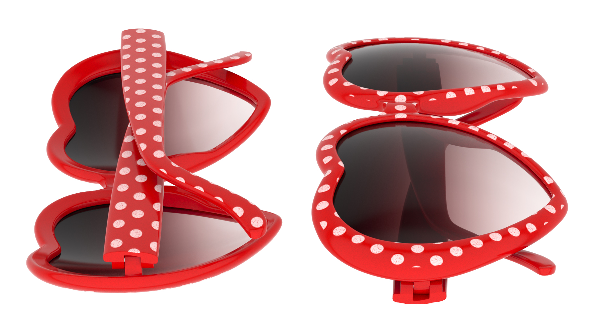 Heart Shaped Sunglasses Red Polka Dot 3D