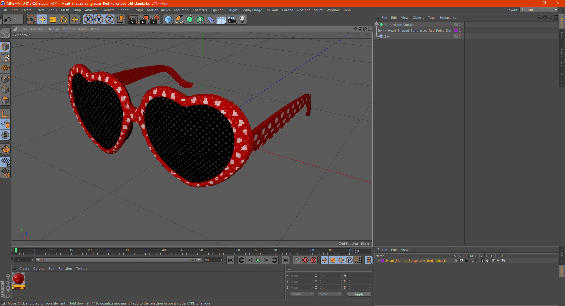 Heart Shaped Sunglasses Red Polka Dot 3D