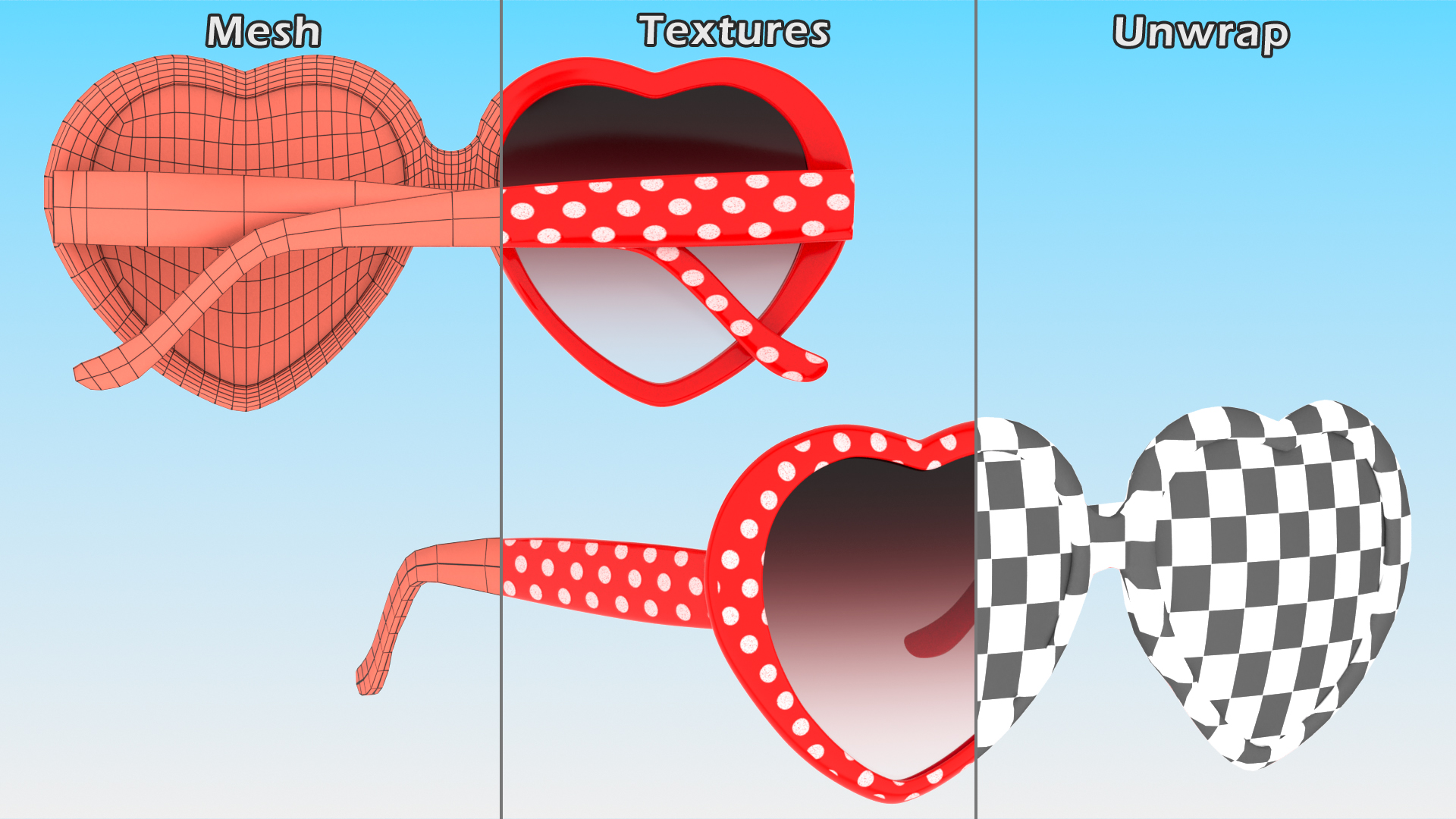 Heart Shaped Sunglasses Red Polka Dot 3D