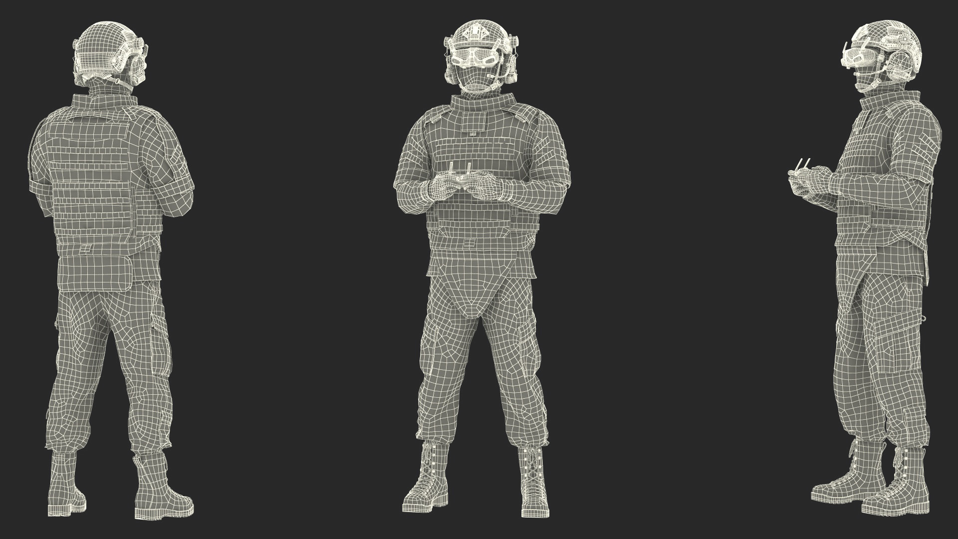 3D FPV Drone Operator in Digital Camouflage with Remote Control in Hands Fur model