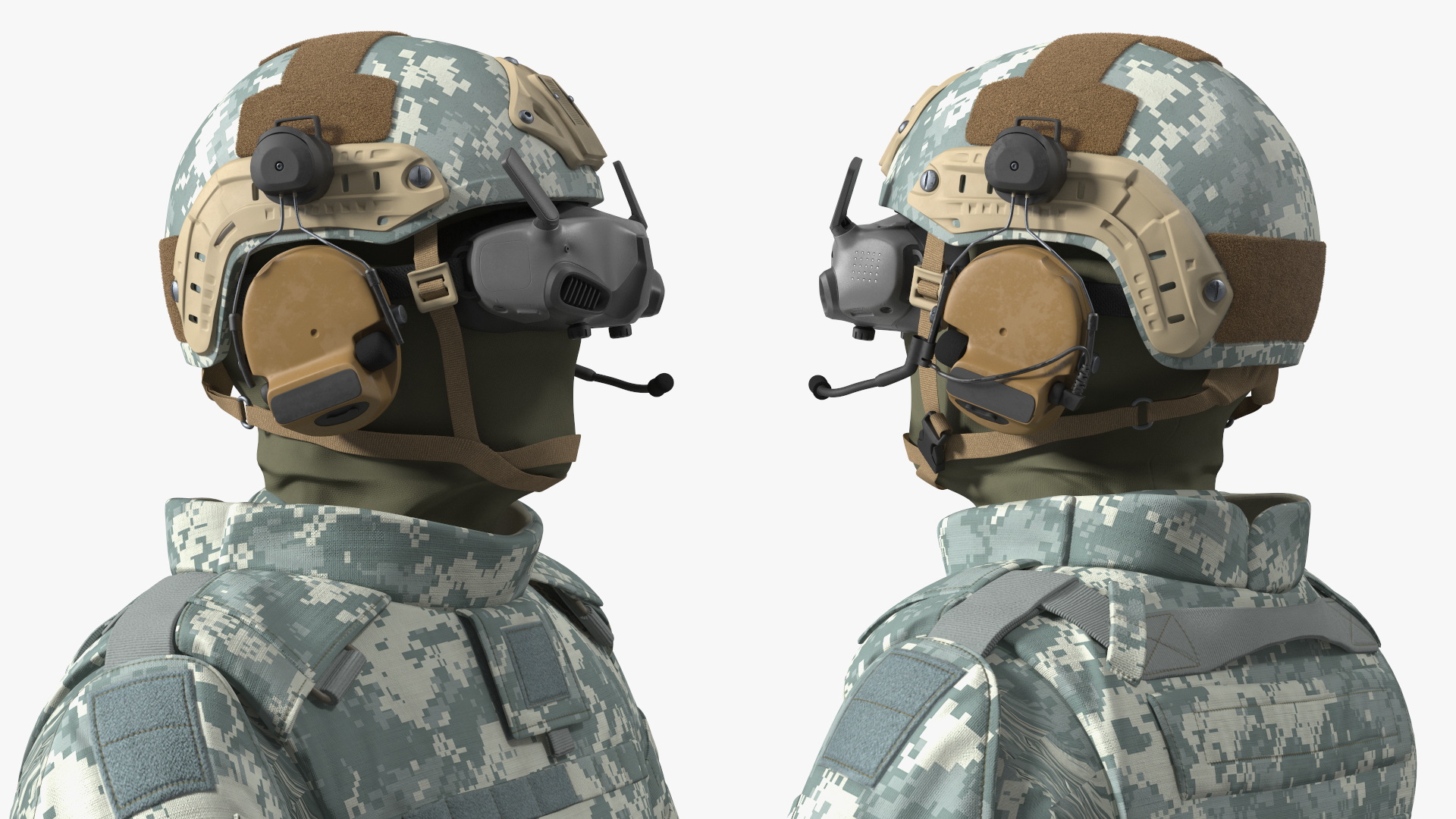 3D FPV Drone Operator in Digital Camouflage with Remote Control in Hands Fur model