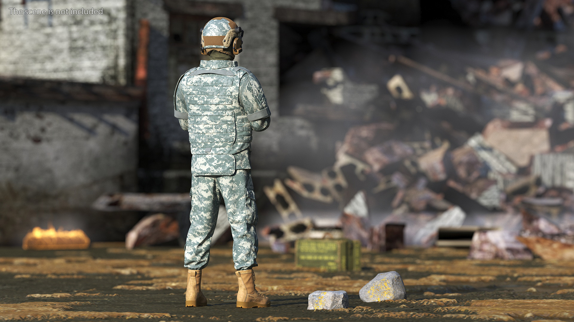 3D FPV Drone Operator in Digital Camouflage with Remote Control in Hands Fur model