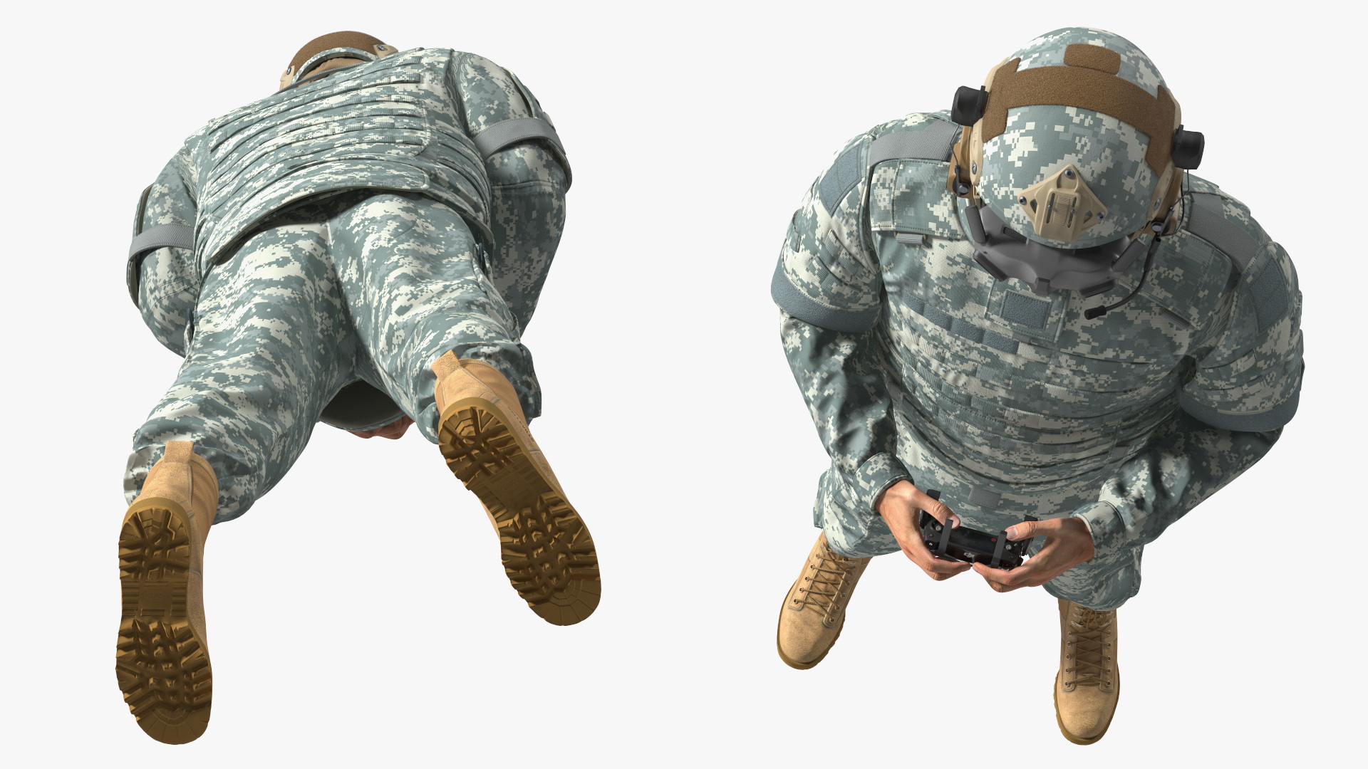 3D FPV Drone Operator in Digital Camouflage with Remote Control in Hands Fur model