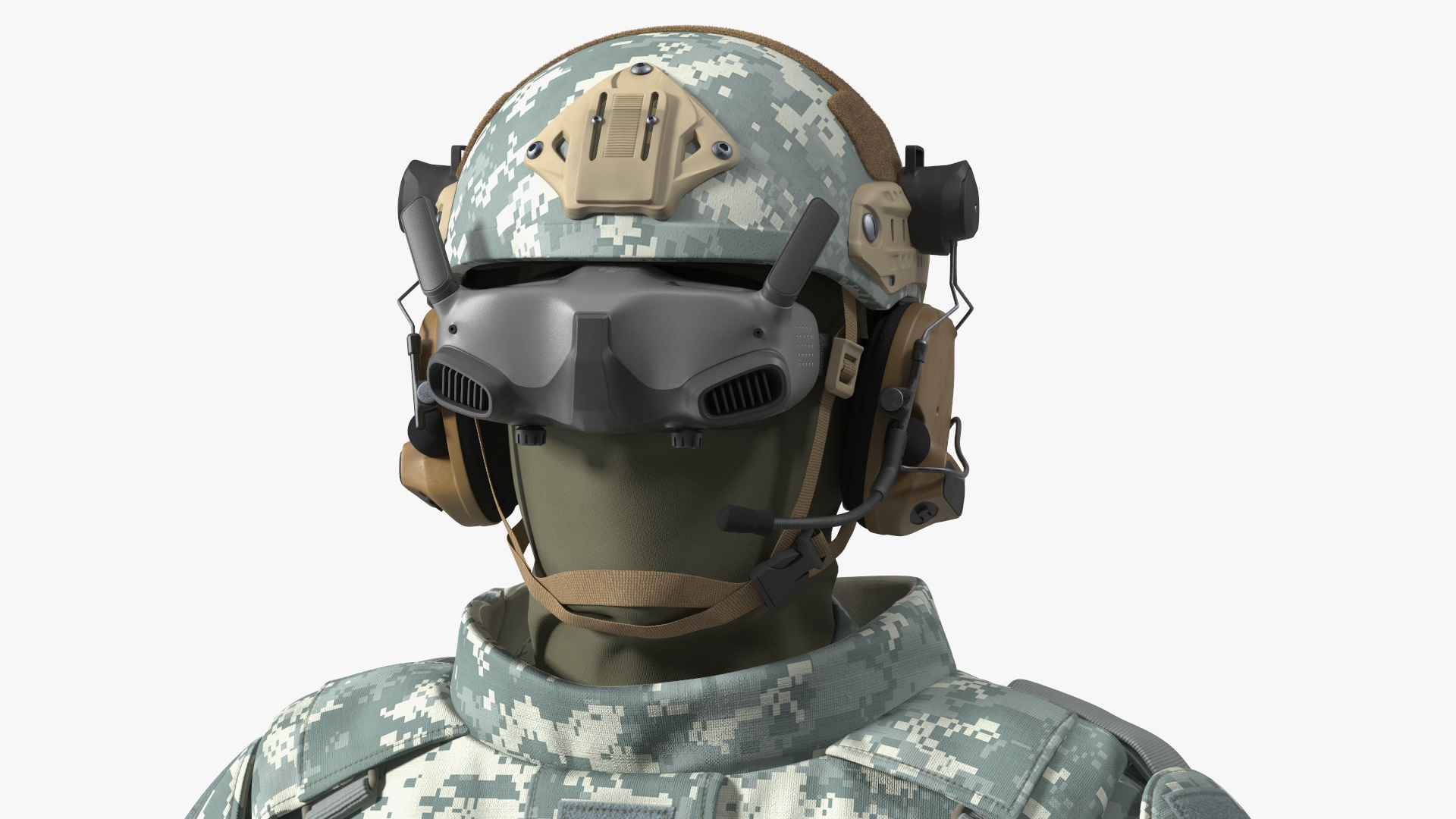 3D FPV Drone Operator in Digital Camouflage with Remote Control in Hands Fur model