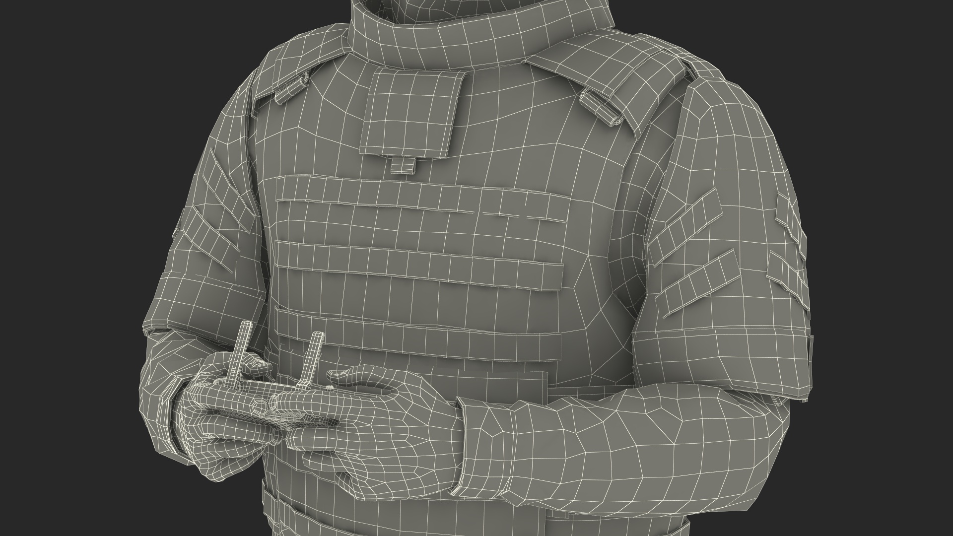 3D FPV Drone Operator in Digital Camouflage with Remote Control in Hands Fur model