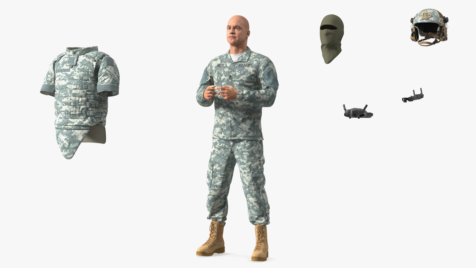 3D FPV Drone Operator in Digital Camouflage with Remote Control in Hands Fur model
