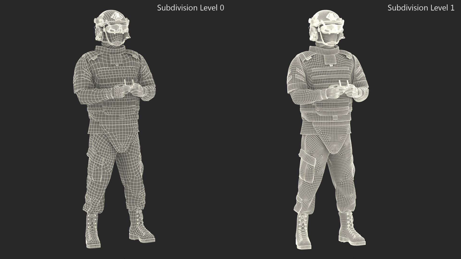 3D FPV Drone Operator in Digital Camouflage with Remote Control in Hands Fur model