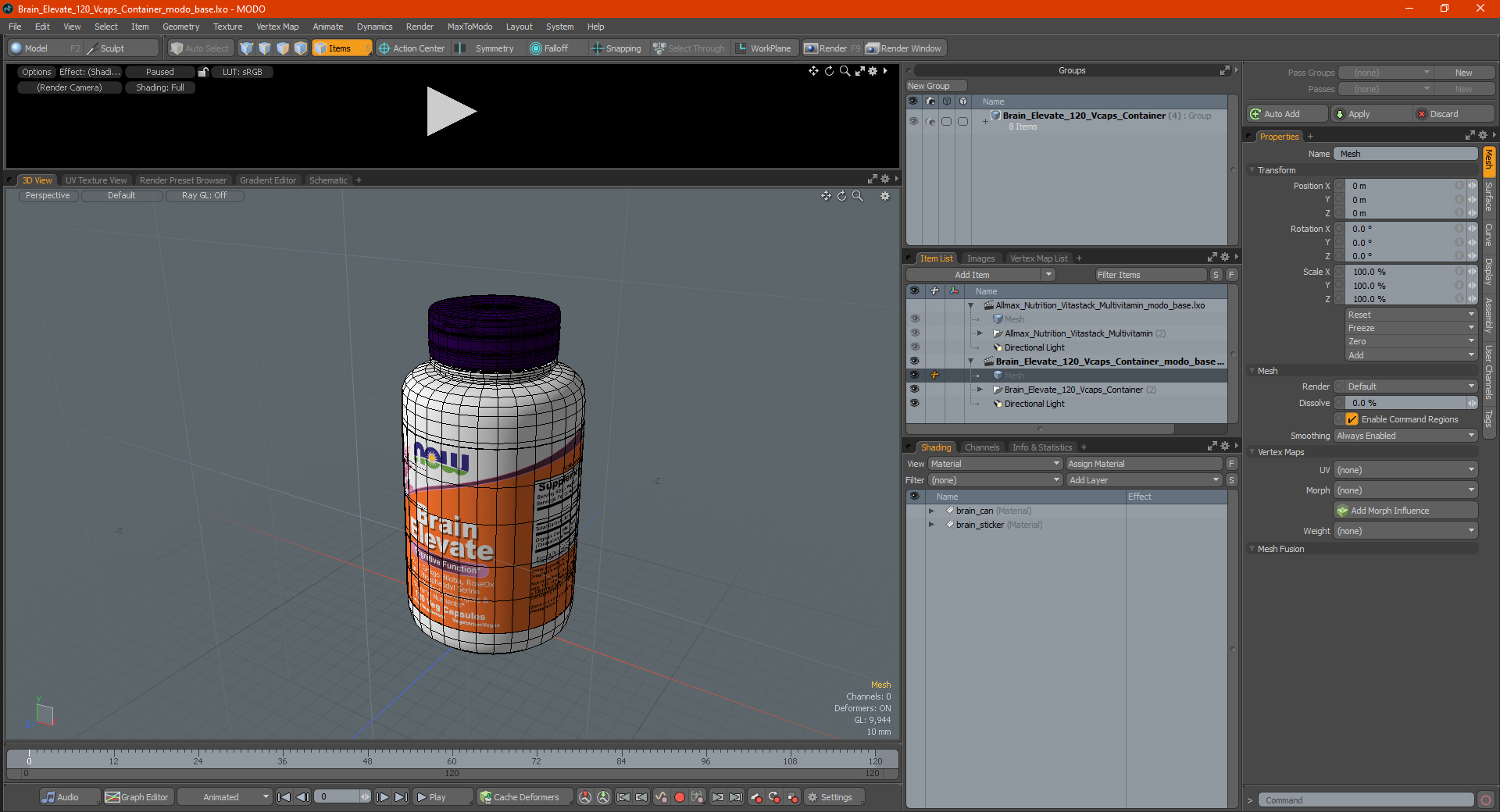 3D Brain Elevate 120 Vcaps Container model