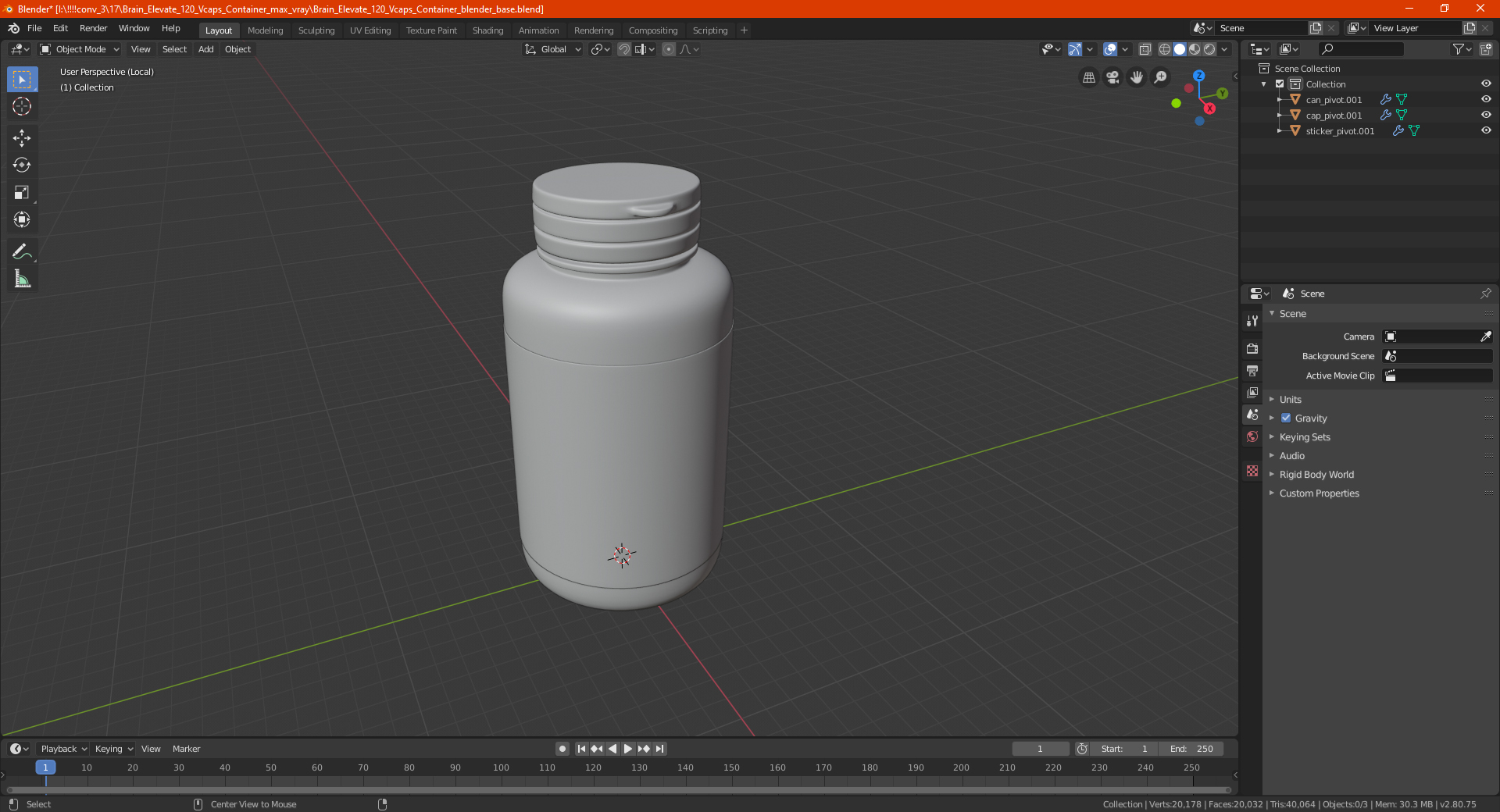 3D Brain Elevate 120 Vcaps Container model