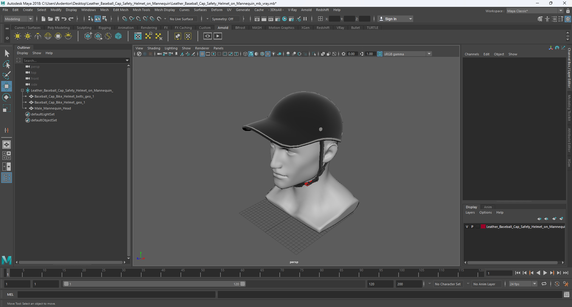 Leather Baseball Cap Safety Helmet on Mannequin 3D