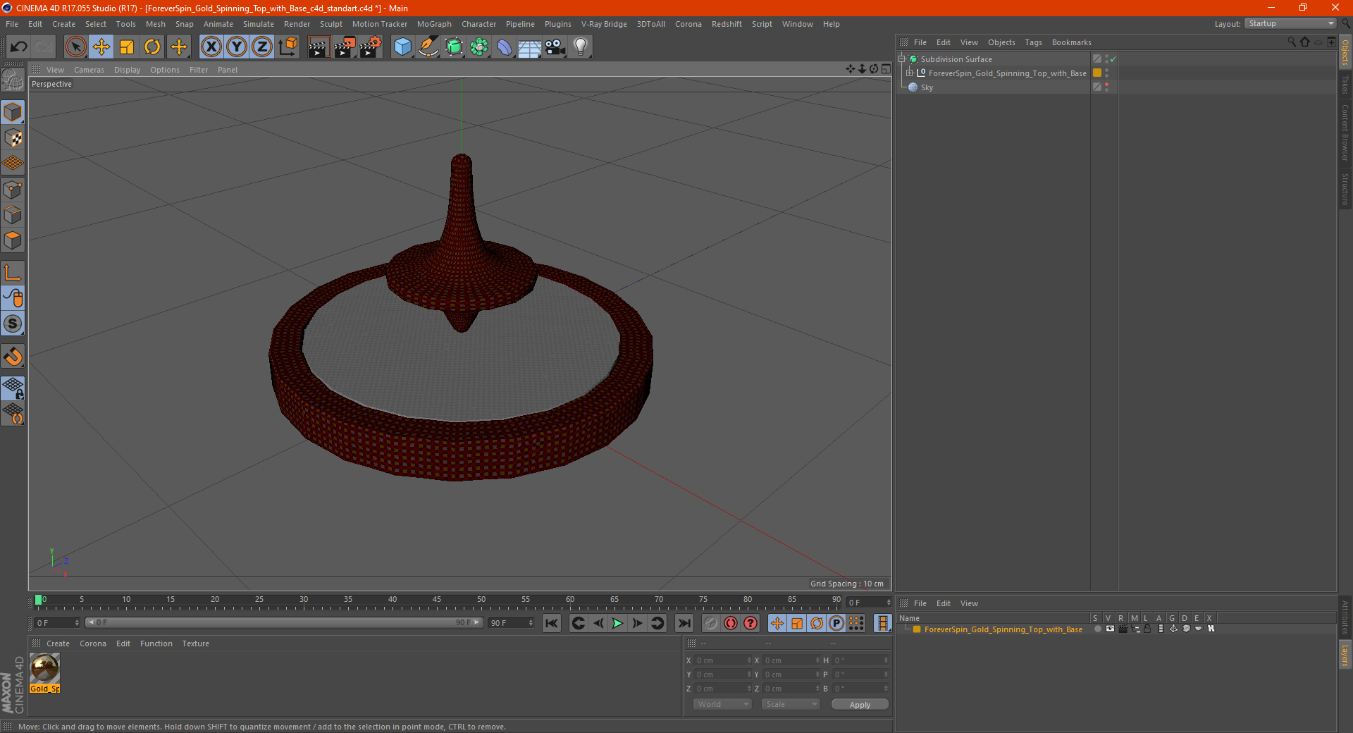 ForeverSpin Gold Spinning Top with Base 3D model