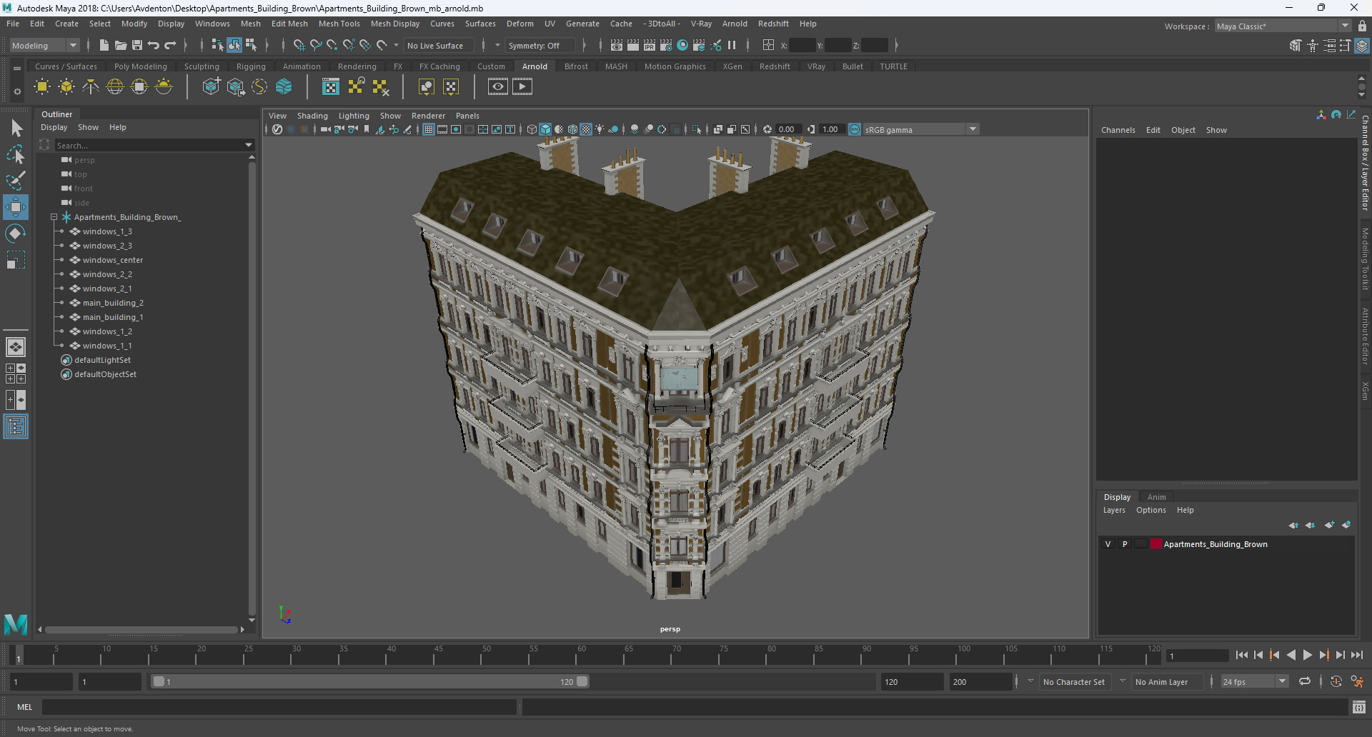 3D model Apartments Building Brown