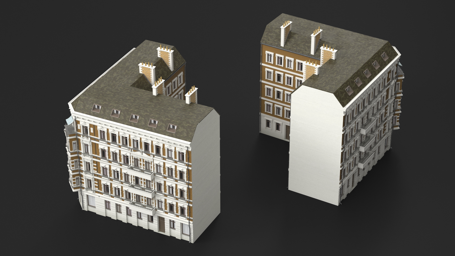 3D model Apartments Building Brown