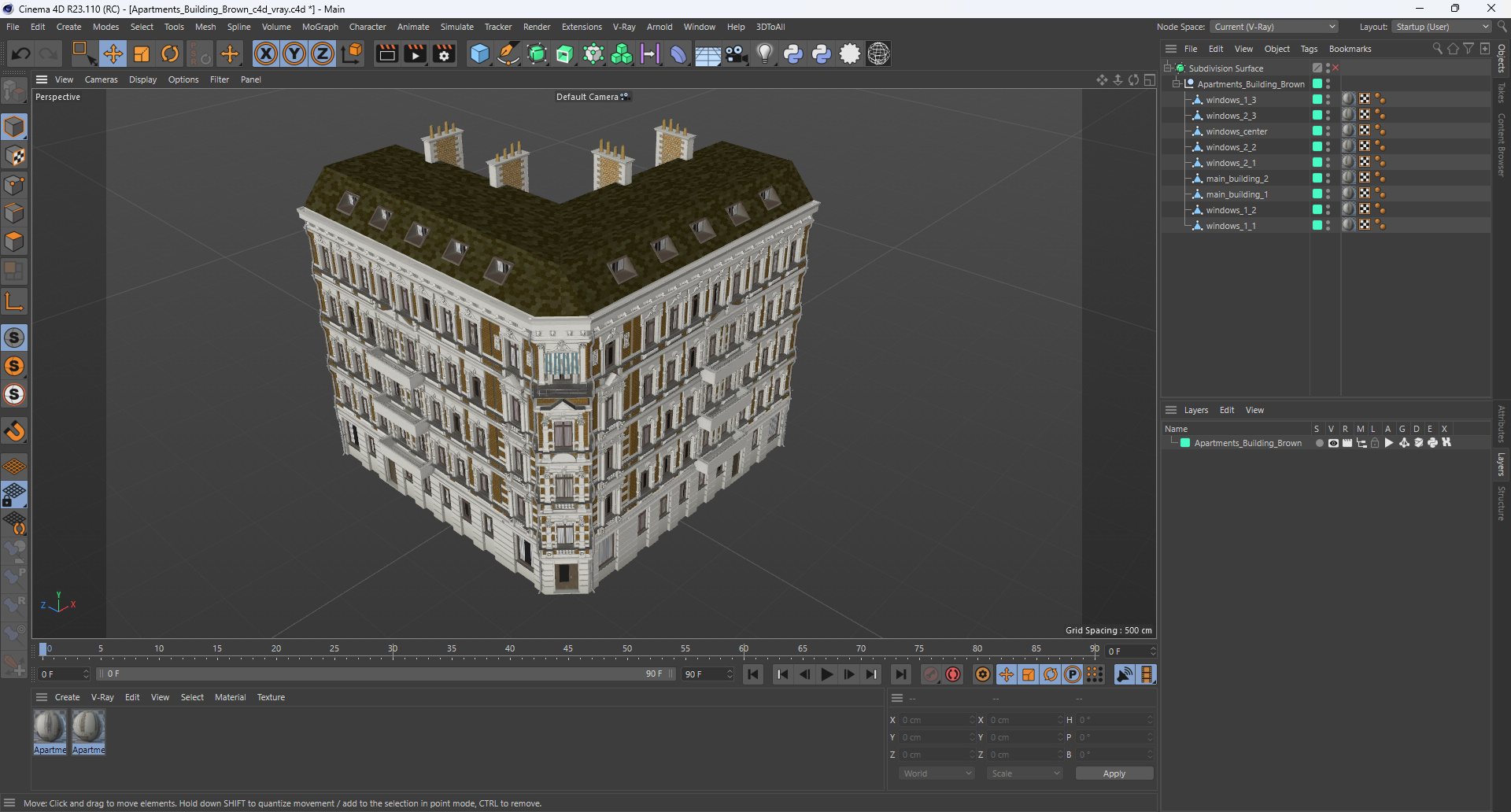 3D model Apartments Building Brown