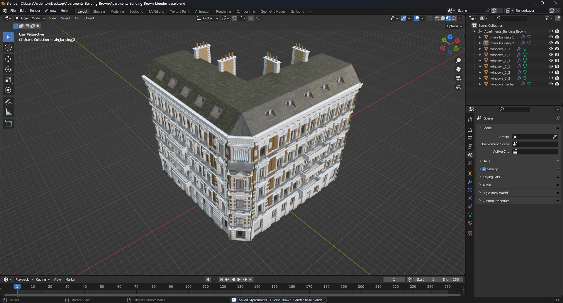 3D model Apartments Building Brown
