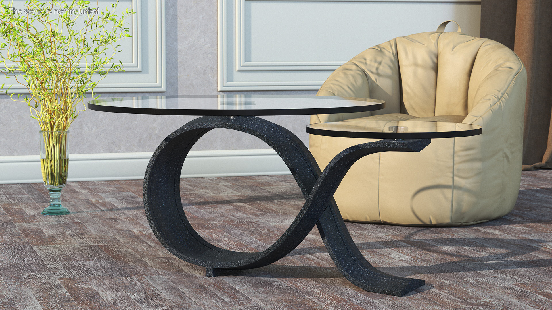 3D model Black Stone Coffee Table with Glass