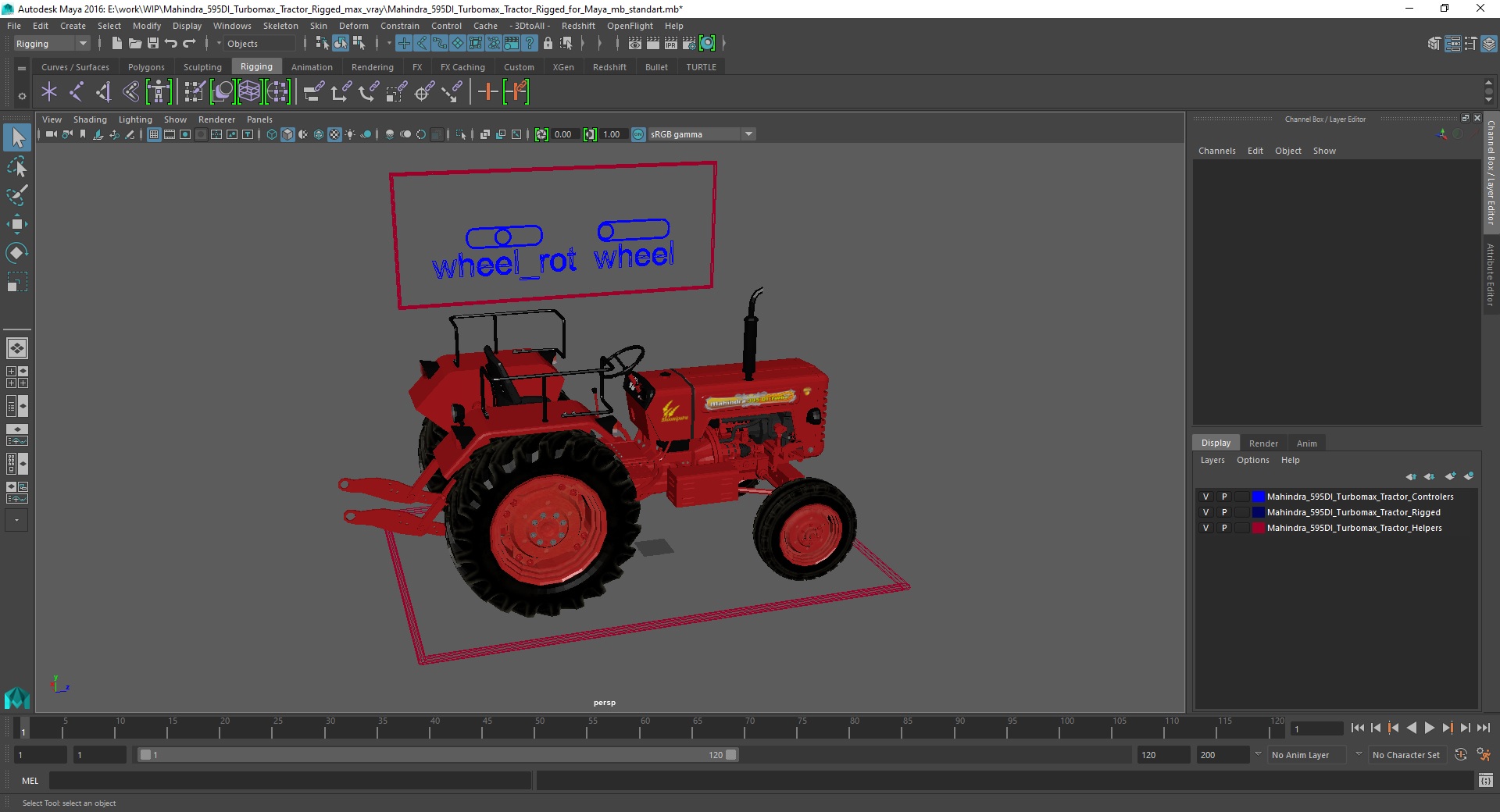 Mahindra 595DI Turbomax Tractor Rigged for Maya 3D