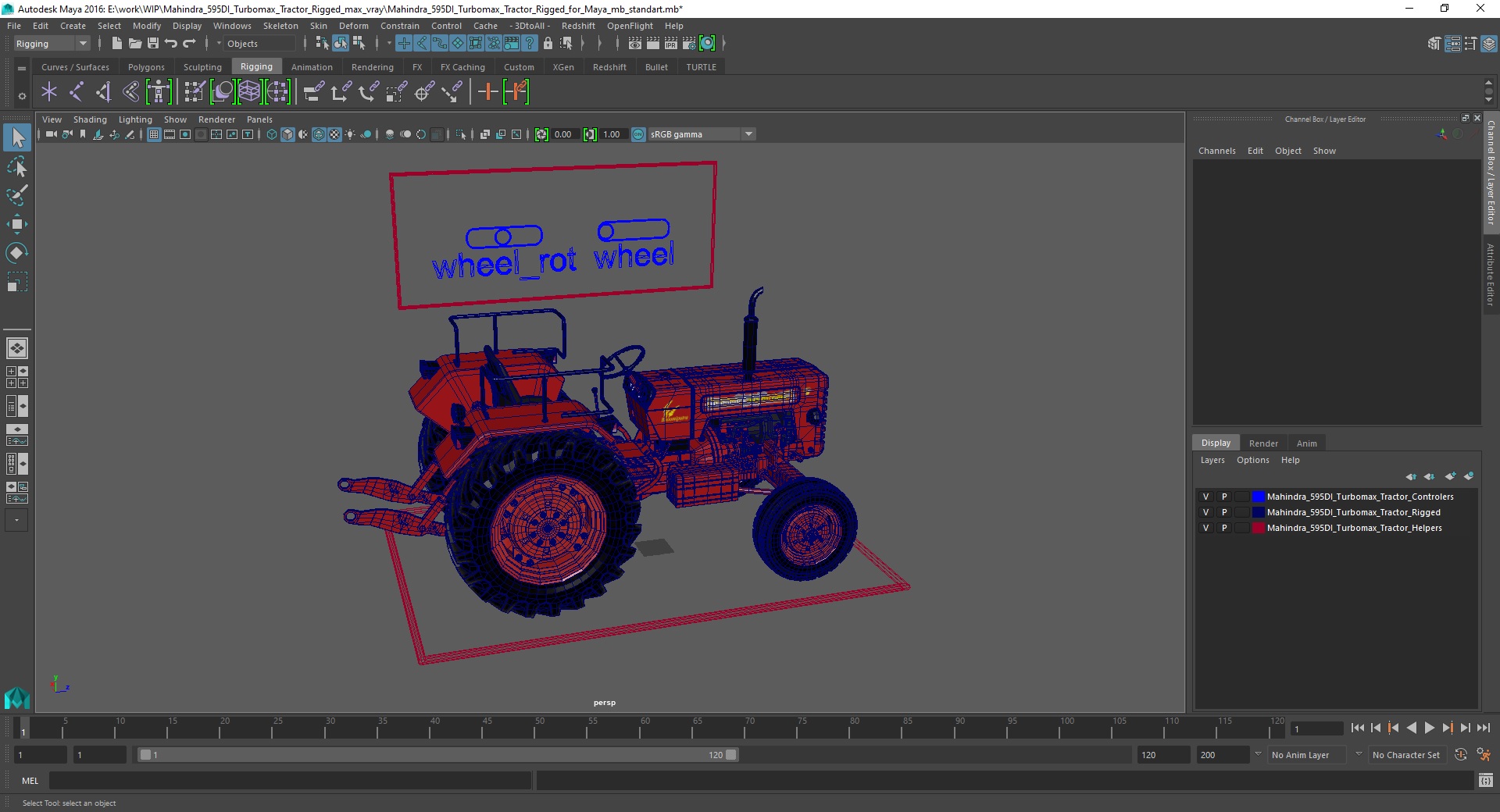 Mahindra 595DI Turbomax Tractor Rigged for Maya 3D